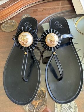 Tory Burch Black Logo Medallion Jelly Sandals